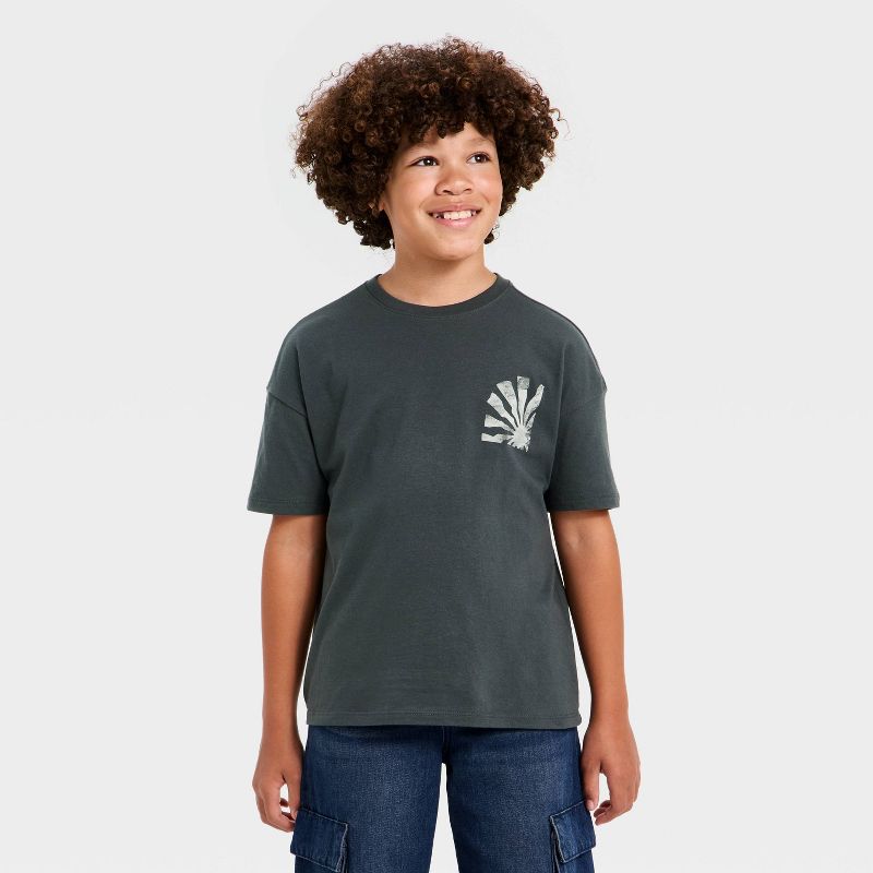 Boys' Short Sleeve Oversized Graphic T-Shirt - Cat & Jack™ Charcoal Gray S