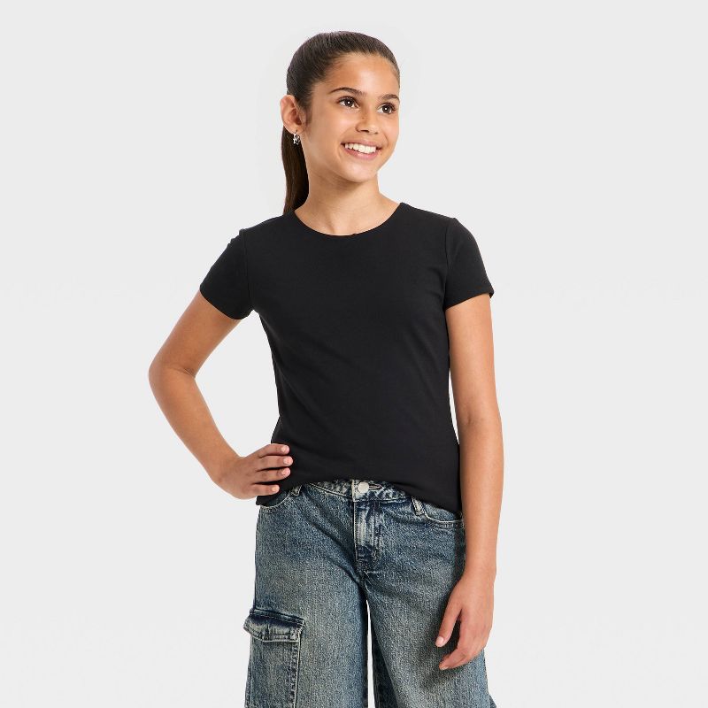 Girls' Short Sleeve Seamless Super Soft T-Shirt - art class™ Black S