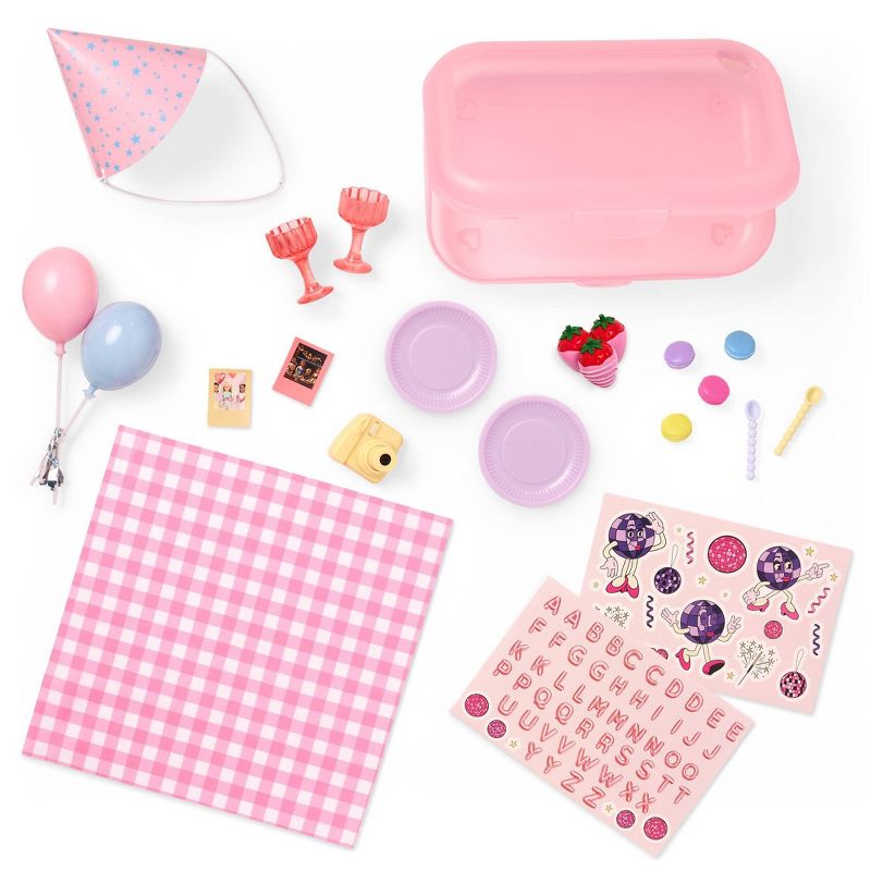 Our Generation Love to Party Pink Storage Case with Stickers & Accessories Set for 18" Dolls: Includes Play Food & 21 Pieces