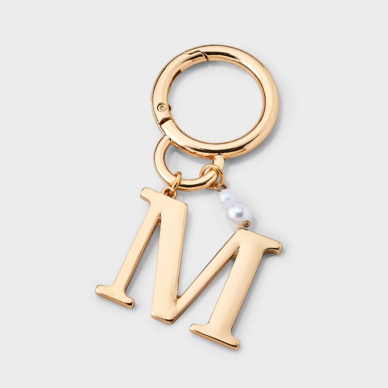 Initial "M" and Simulated Pearl Bag Charm - A New Day™ Gold: Purse Accessory Keychain