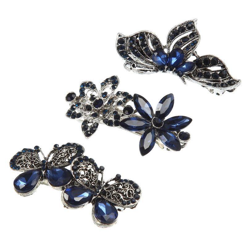Unique Bargains 3 Pcs Hair Clips Hair Accessories for Women Hair Barrettes Sparkly Rhinestones Hairpin Blue Black