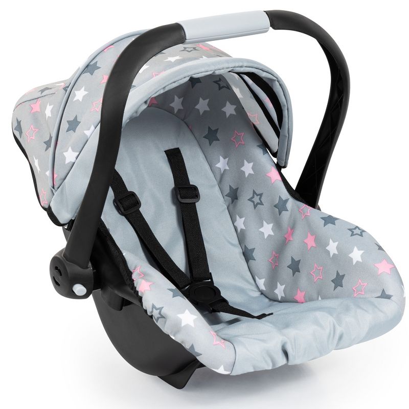 Bayer: Deluxe Car Seat - Grey, Pink, Stars - Accessory for Dolls Up to 18", Retractable Sunshade, Seat Belt, Hard Shel, Kids Toy, Age 3+
