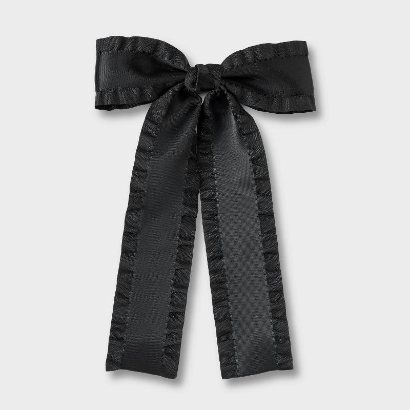 Girls' Ruffled Edge Satin Bow Clip - art class™ Black: Hair Styling Accessory, Solid Pattern