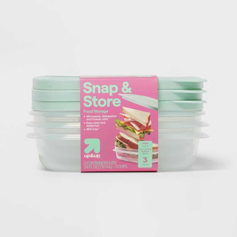 Snap & Store Square Food Storage Containers - 24 fl oz/3ct - up&up™: BPA-Free, Stackable Polypropylene