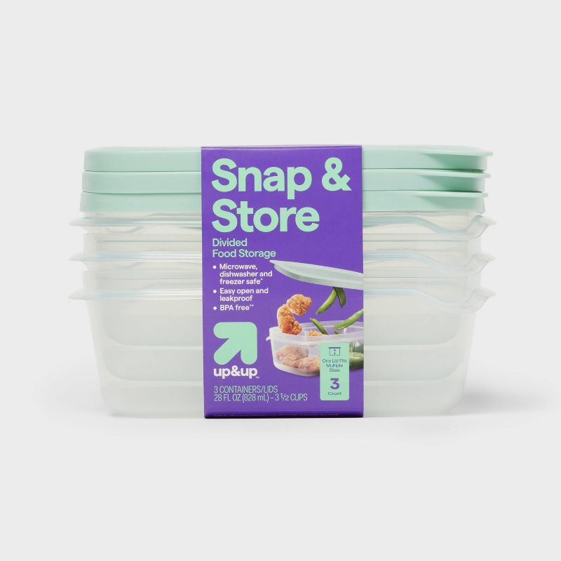Snap & Store Divided Rectangle Food Storage Containers - 28 fl oz/3ct - up&up™: Stackable, BPA-Free, Polypropylene