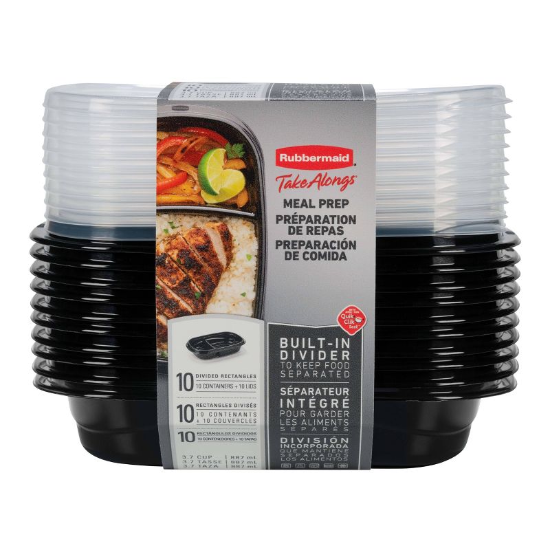 Rubbermaid 20pc TakeAlongs Meal Prep Divided Rectangle Containers Set: Microwave & Freezer Safe, Lunch Containers