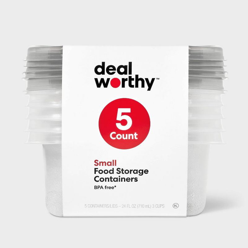 Small Rectangle Food Storage Containers - 24 fl oz/5ct - Dealworthy™: BPA-Free Plastic, Stackable Design