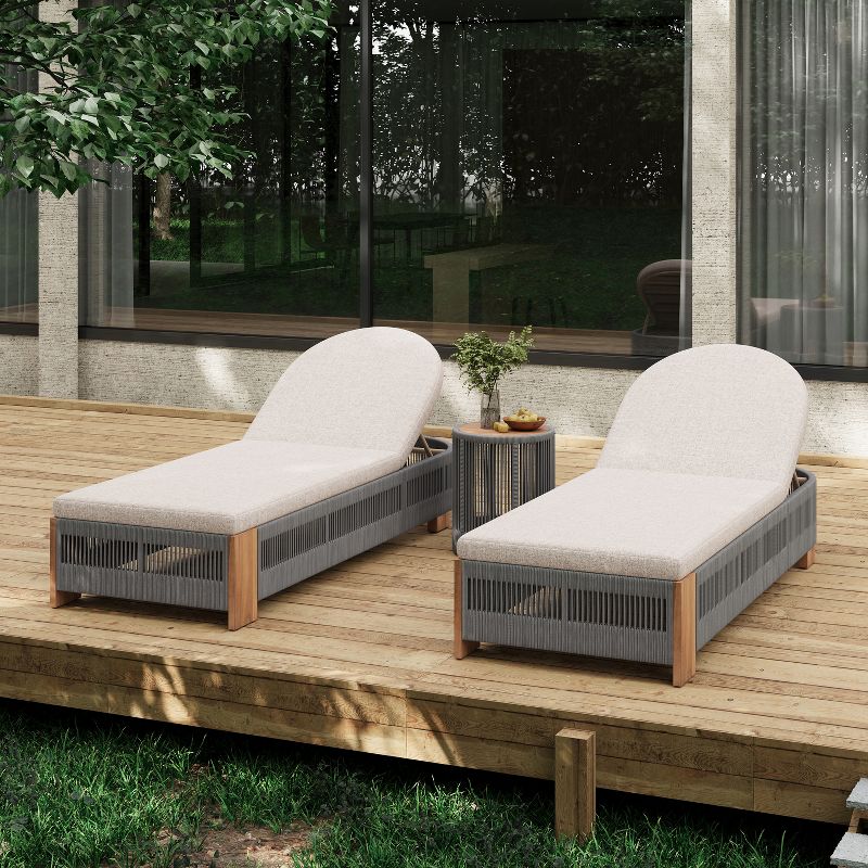 Christopher Knight Home Lariya 3 Piece Outdoor Acacia Wood Chaise Lounge and Side Table Chat Set, Gray