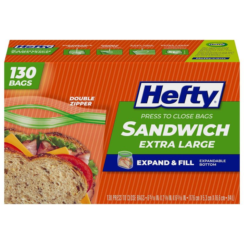 Hefty XL Sandwich Expand and Fill Food Storage Bags - 130ct