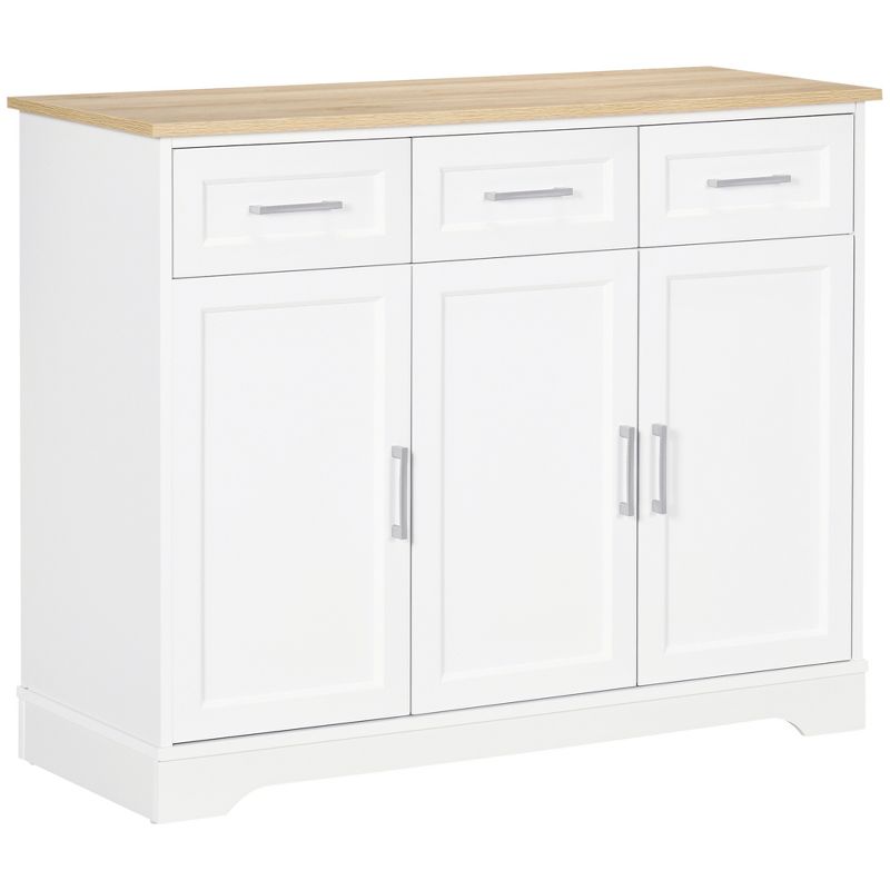 HOMCOM Modern Kitchen Sideboard Buffet Cabinet with Storage Versatility, 3 Drawers, Kitchen Island Dining Room Cabinet, Living Room Furniture, White