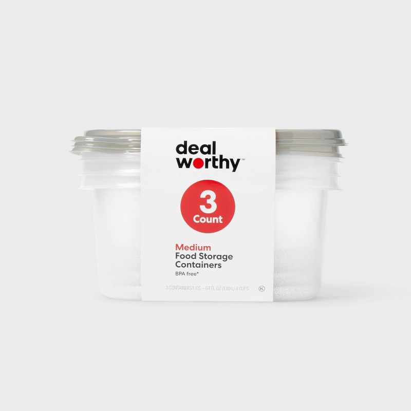 Medium Rectangle Food Storage Containers - 64 fl oz/3ct - Dealworthy™