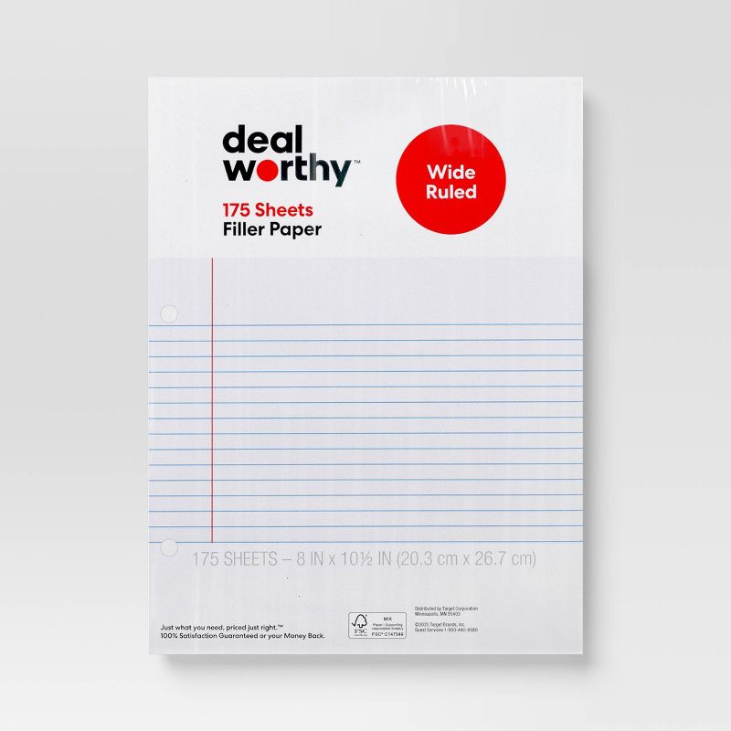 175ct Wide Ruled Loose Leaf Notebook Filler Paper - Dealworthy™