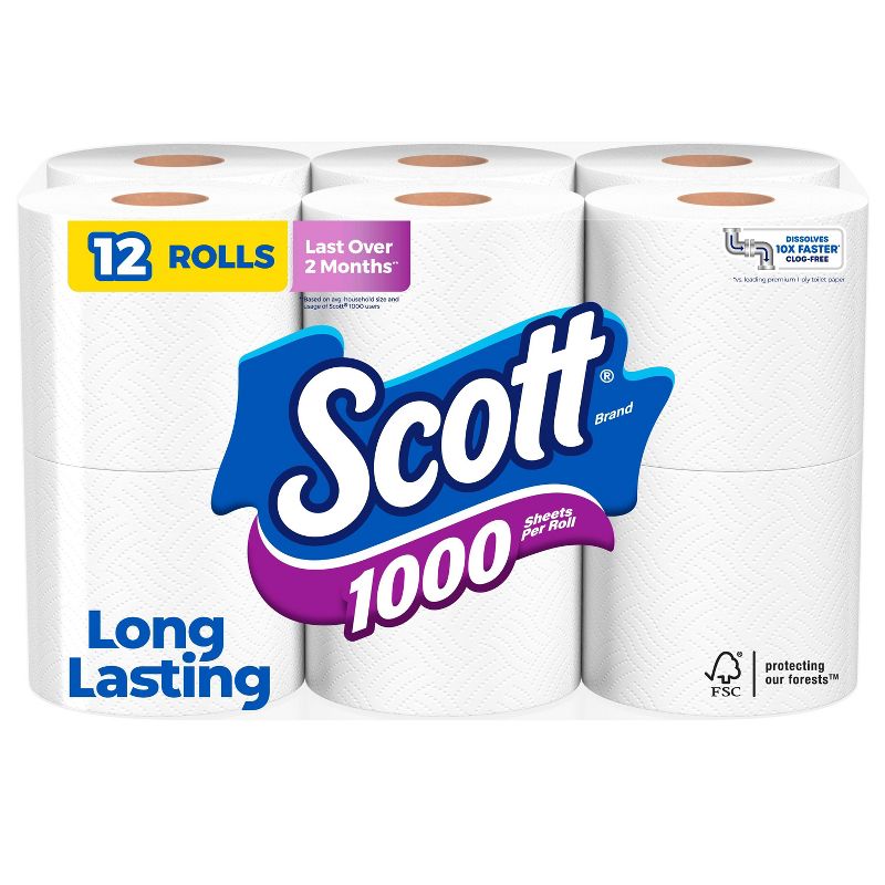 Scott 1000 Septic-Safe 1-Ply Toilet Paper - 12 Rolls