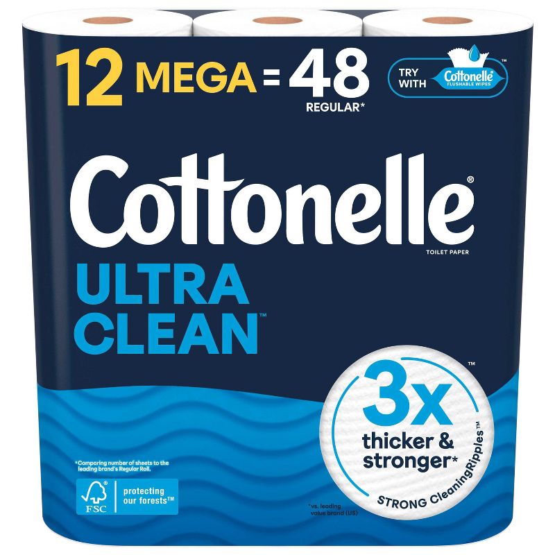 Cottonelle Ultra Clean Strong Toilet Paper - 12 Mega Rolls