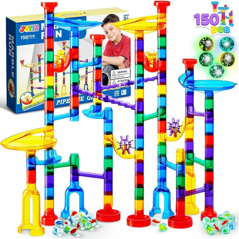 Joyfy 150Pcs Glowing Marble Run- Construction Building Blocks Toys , STEM Educational Building Block Toy Gifts for Boys Girls 3 4 5 6 7 8 Years Old