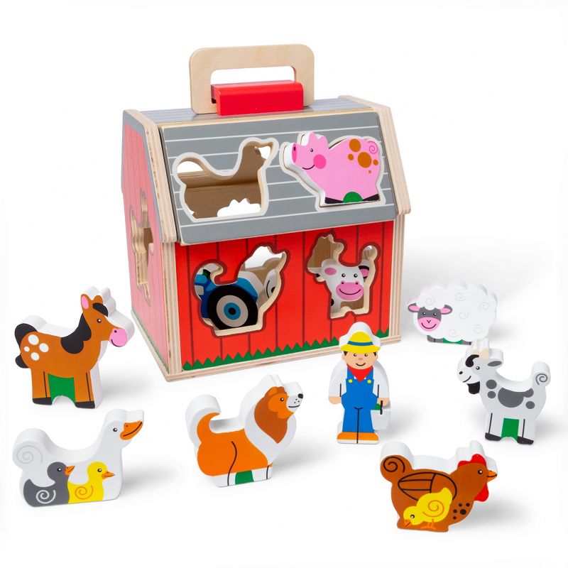 Melissa & Doug Take-Along Wooden Sorting Barn Learning Toy with Flip-Up Roof, Handle, Farm Play Pieces