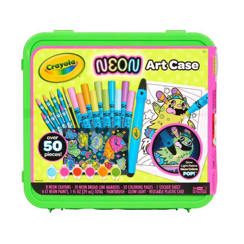 Crayola Neon Art Case (50+pcs), Holiday Gift for Boys and Girls, With Neon Paint, Markers and Crayons, Kids Glow in The Dark Art Set, Ages 5+