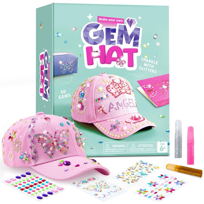 Joyfy Pink Baseball Cap DIY Kit, Decorate Your Own Baseball Cap with Gems Stickers, Creative Arts & Crafts, Birthday Christmas Gifts for Kids Ages 6+