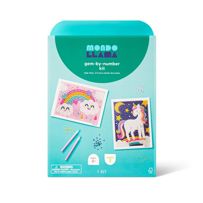 2pk 6''X6'' Gem Art Poster Unicorn/Rainbow - Mondo Llama™: DIY Gemstone Craft Kit for Kids, Ages 6+