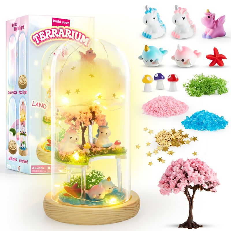 Joyfy Night Light DIY Kit, 3-in-1 Unicorn Terrarium Kit, Arts and Crafts for Girls Ages 6-12, Ideal Birthday Holiday Gift for Kids
