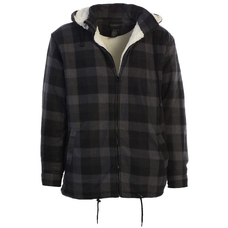 Gioberti Men's Faux Shearling Lined Flannel Jacket with Removable Hood, Charcoal Checkered, L