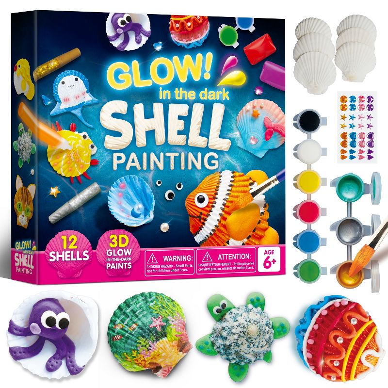 Joyfy 12 Pcs Glow in The Dark Sea Shell Painting Kit for Kids, DIY Arts & Crafts, Kids Paint Kits, Ideal Birthday Christmas Gift for Boys Girls Age 6+
