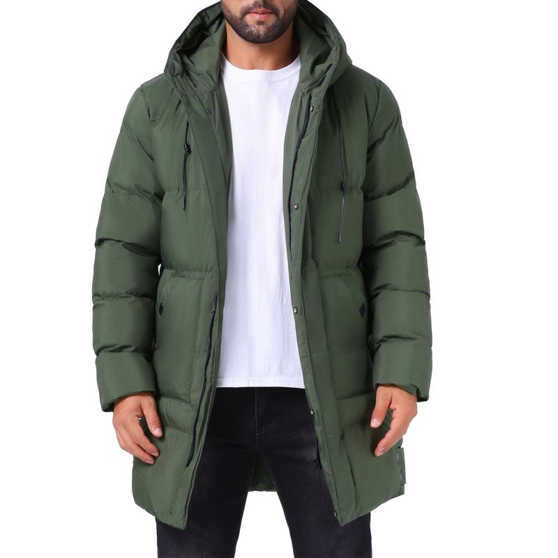 INSPIRE CHIC Men's Mid-Length Warm Zipper Winter Quilted Hooded Puffer Jacket Small Dark Green