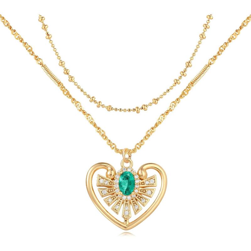Layered Heart Necklaces for Women Stackable 14K Gold Plated Chain Necklace Layering CZ Heart Pendant Choker Necklaces Trendy Jewelry Set Gifts
