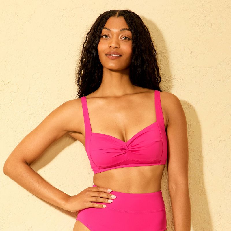 Women's Smoothing Twist-Front Bralette Bikini Top - Shade & Shore™ Pink L