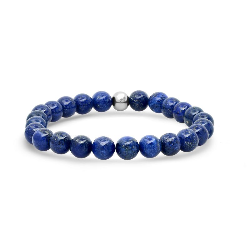 Steeltime Men's blue lapis and stainless steel beaded bracelet