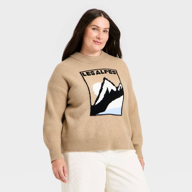 Women's Long Sleeve Cozy Alpine Crewneck Pullover Sweater - Universal Thread™ Brown 2X