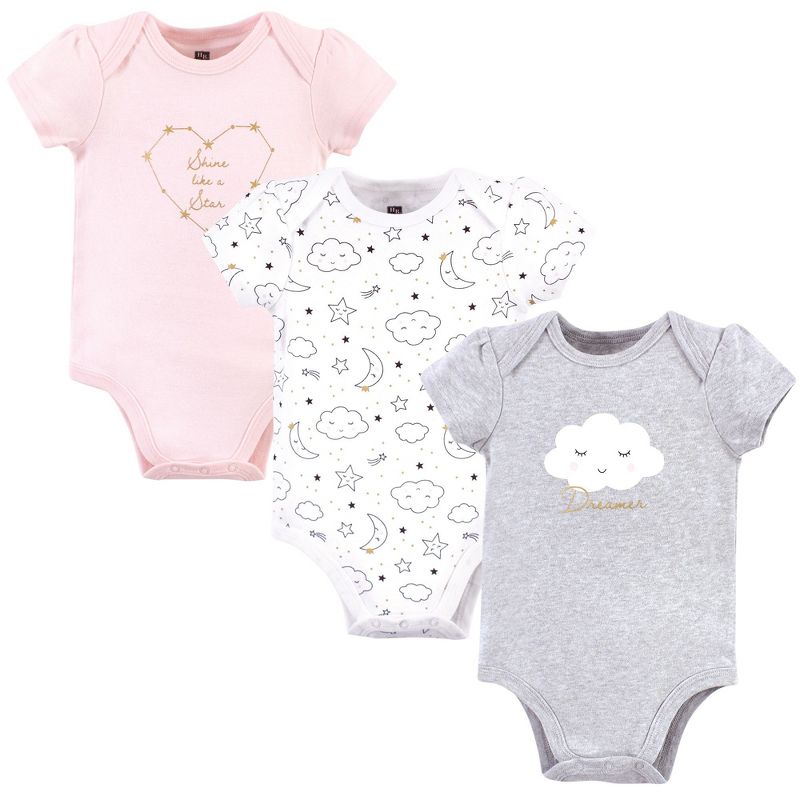 Hudson Baby Infant Girl Cotton Bodysuits 3pk, Dreamer, 6-9 Months