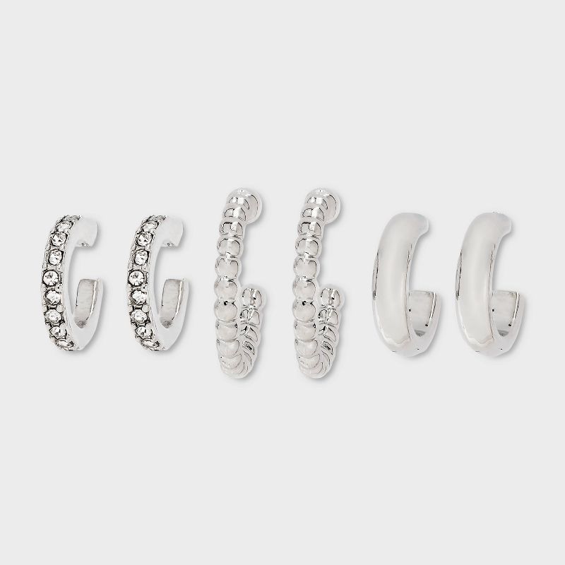 Rhodium Hoop Earring Set 3pc - A New Day™ Silver