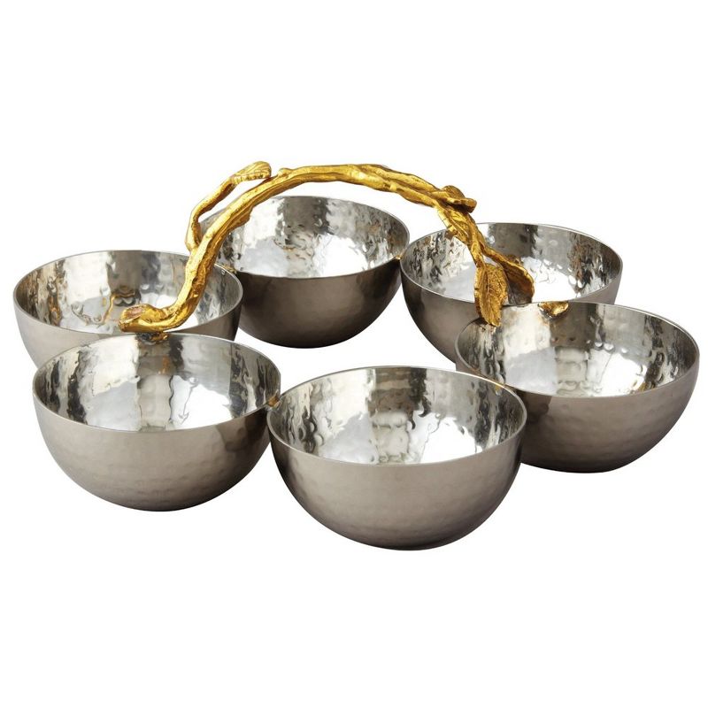 Jiallo Gilt leaf Hammered Stainless Steel Bowl Server (Set of 6)