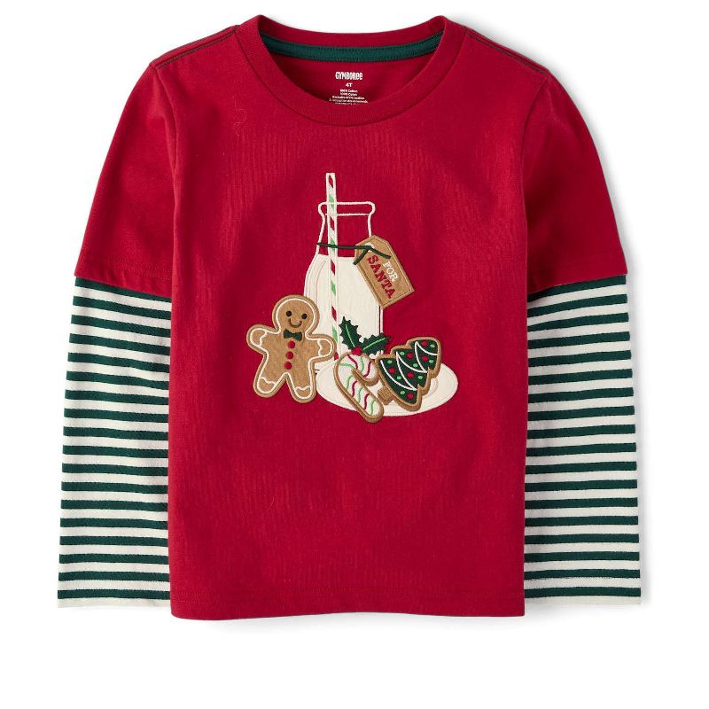 Gymboree Boys Long Sleeve Embroidered Cookies Layered Top - Royal Christmas 6
