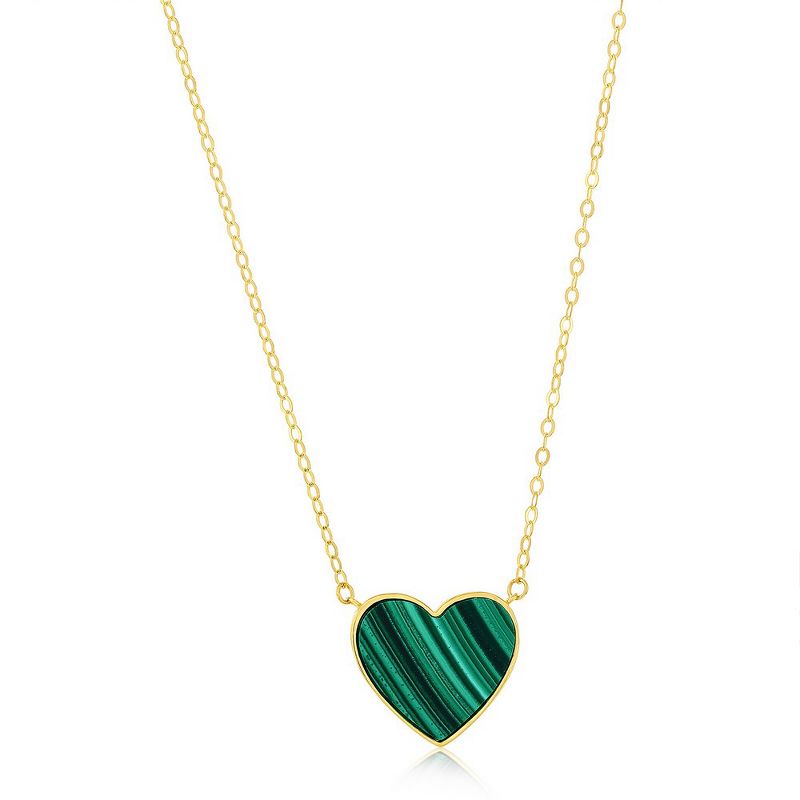 Classic Gold 14K Yellow Gold, Malachite Heart Necklace - Green - 16+2 Inch