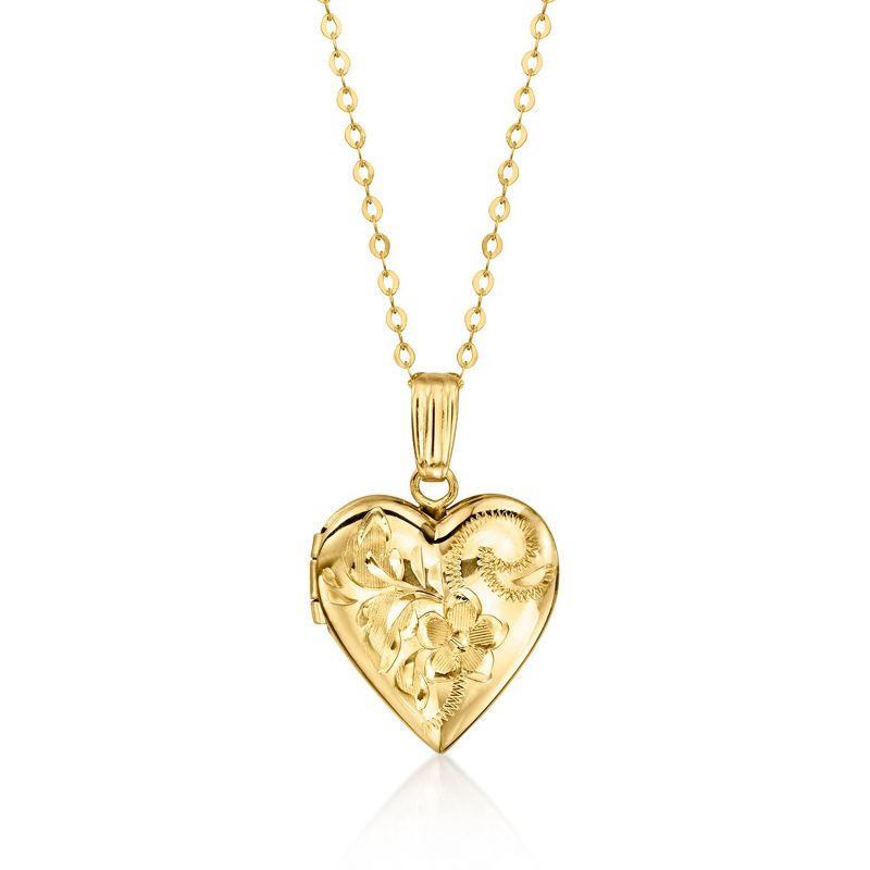 Ross-Simons 10kt Yellow Gold Floral Heart Locket Necklace Size 20