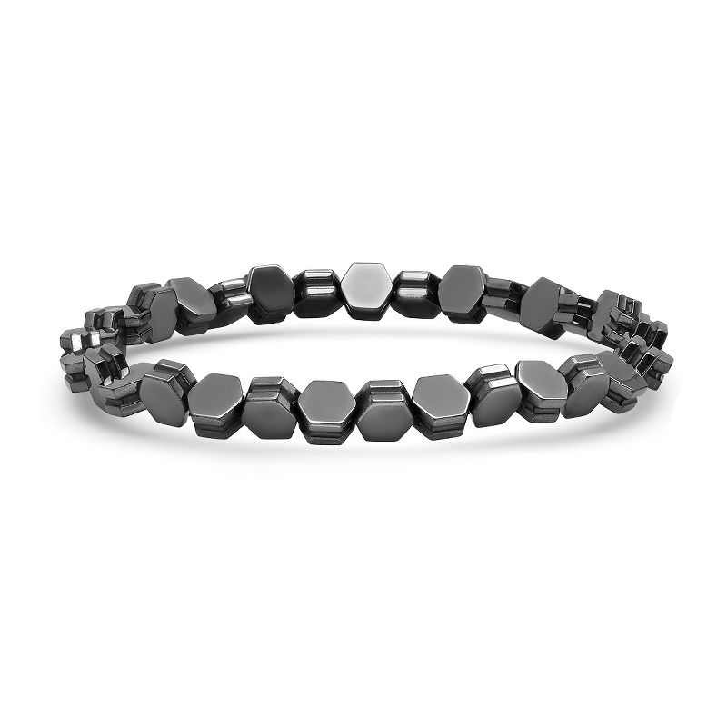 Steeltime Men's hexagon hematite beaded bracelet