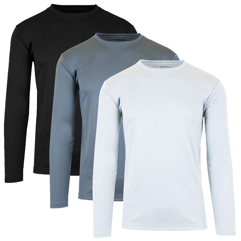 Galaxy By Harvic Men's Long Sleeve Moisture-Wicking Performance Crew Neck Tee - 3 Pack - XL, Black & White & Charcoal