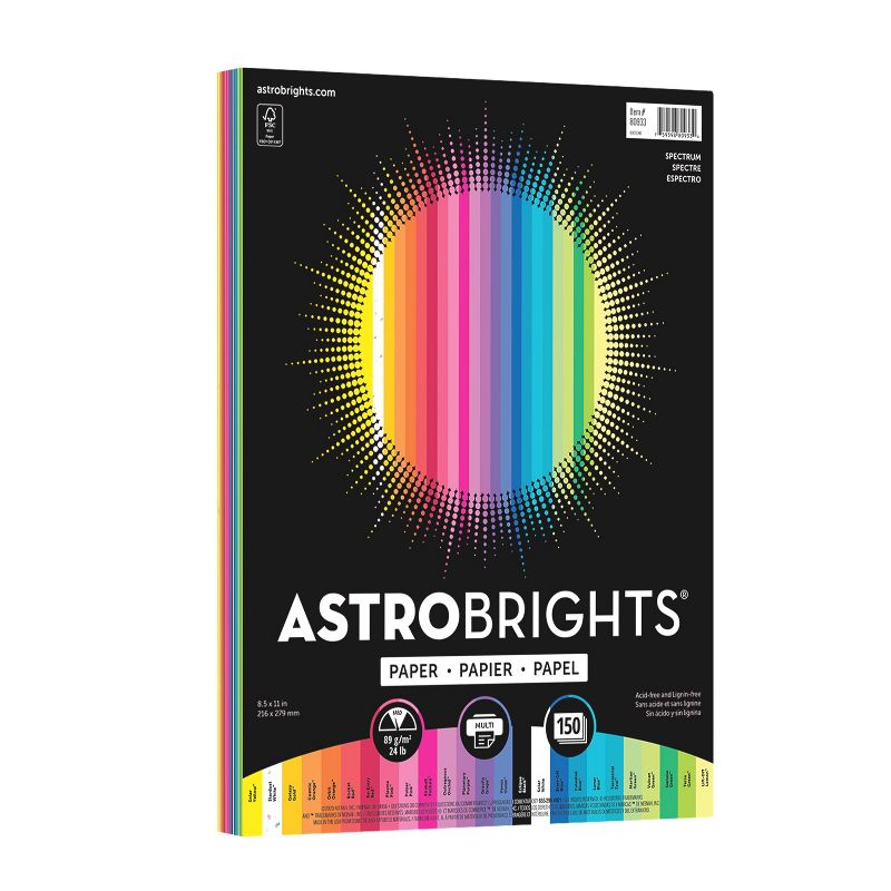 Astrobrights 150ct Colored Printer Paper - Spectrum: 8.5x11", Multicolor, 24 lb, 100 Brightness, Art & Stationery