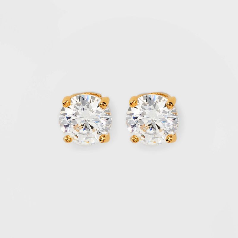 14K Gold Plated Cubic Zirconia Stud Earrings - A New Day™ Clear/Gold: Polished Nickel-Free Fashion Jewelry