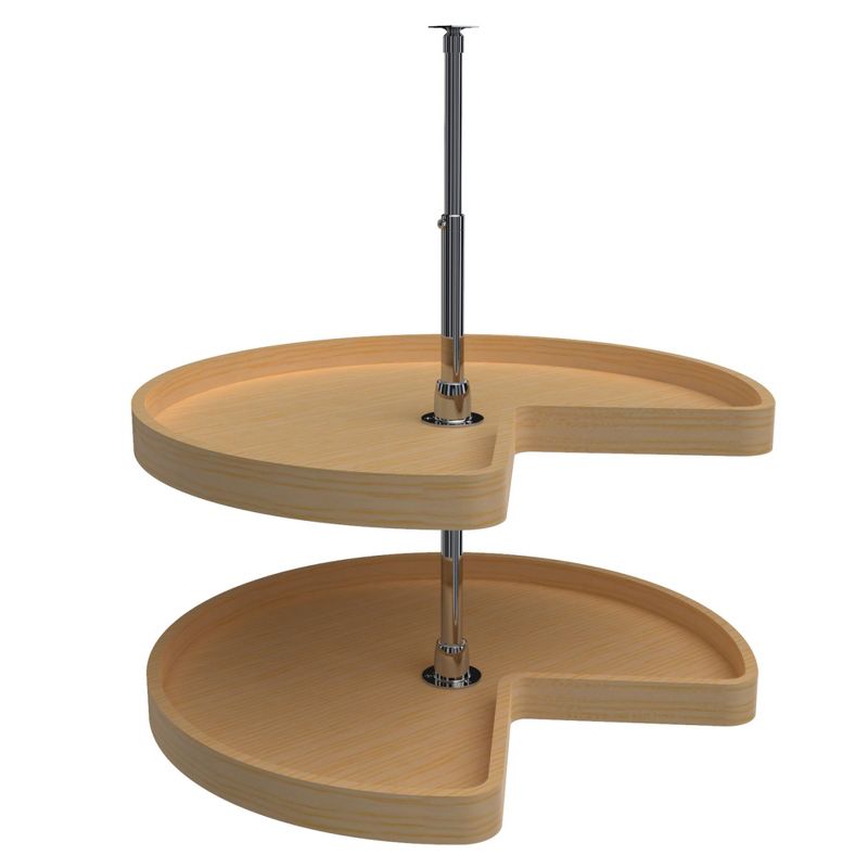 Rev-A-Shelf Dual Shelves Kidney-Shape 28" Lazy Susan Organizer for Lower Corner & Base Kitchen Cabinets, Turntable Home Storage, Wooden, 4WLS472-28-52
