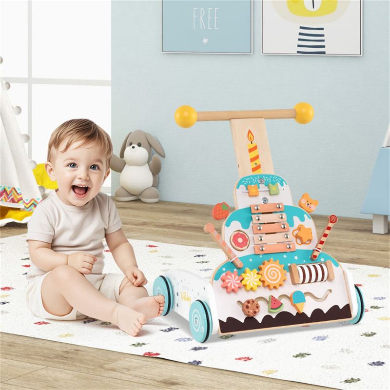 Angel Sar Wooden Baby Walker with 3 Height Adjustments, Multi-Activity Push Toy with Xylophone & Gears for Toddlers 1+
