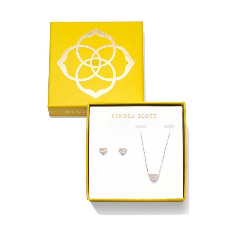 Kendra Scott Anna Pendant Necklace and Stud Earring Gift Set - Silver/White: Rhodium Over Brass, Lobster Claw Clasp, 19" Length