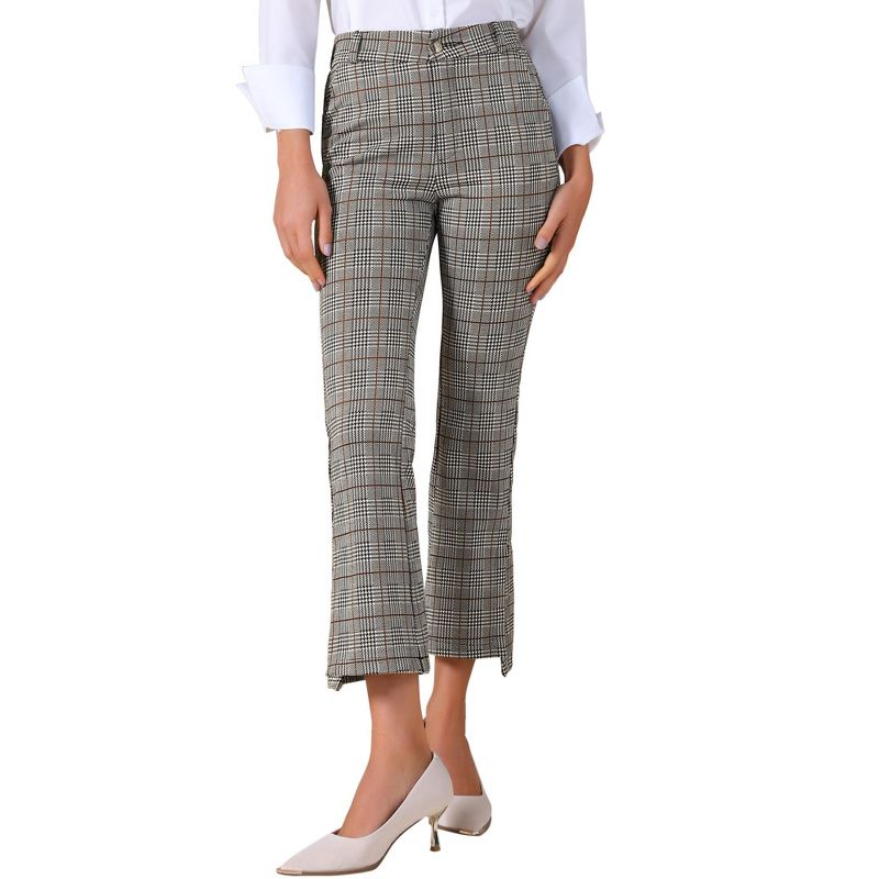 INSPIRE CHIC Women's Plaid High Waist Side Slit Business Office Long Suit Pants Black Small