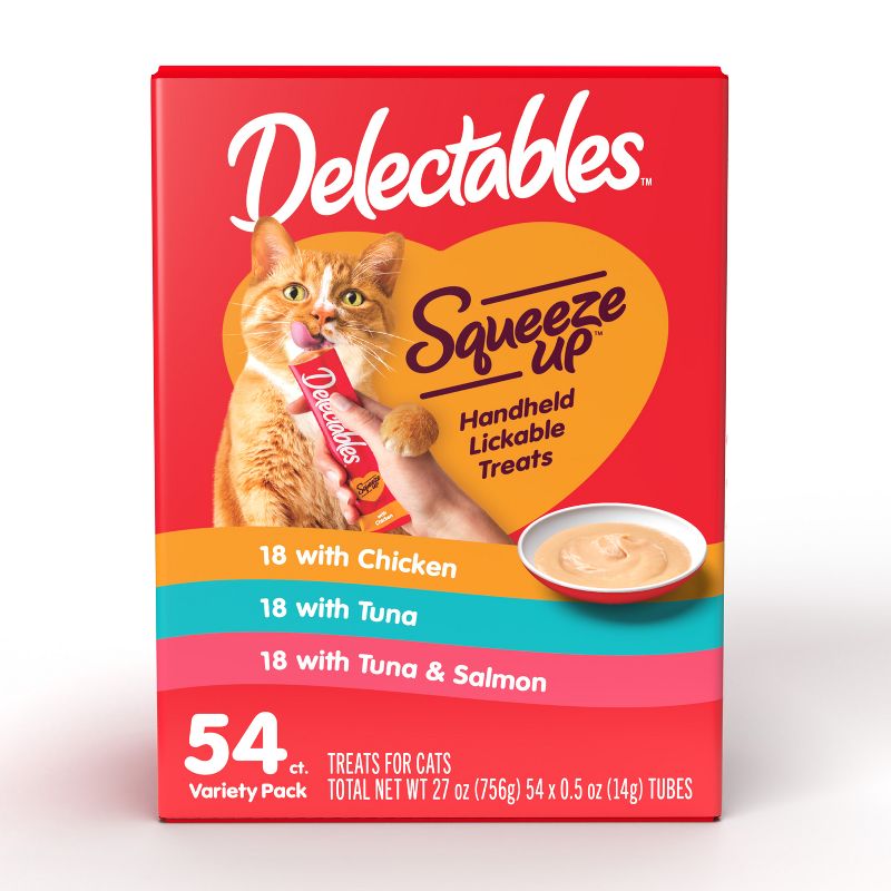 Delectables Squeeze Up Variety Pack with Tuna, Salmon & Chicken Flavor Cat Treat - 27oz/54ct