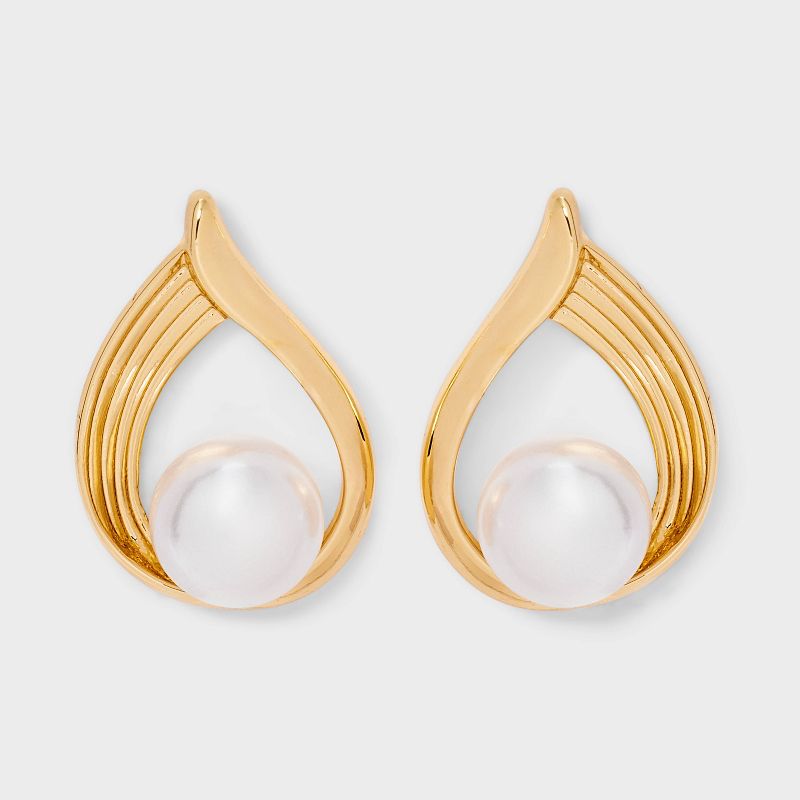 Elegant Pearl Drop Earrings - A New Day™ Pearl/Gold: Nickel-Free Metal, Post Closure, 0.99" Length, 0.67" Width