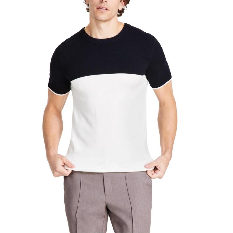 Alfani Mens Colorblocked Knit Sweater, black, X-Large