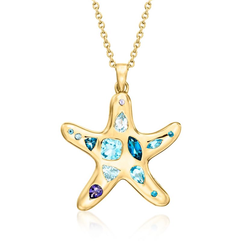 Ross-Simons 1.77 ct. t.w. Multi-Gemstone Starfish Pendant Necklace in 18kt Gold Over Sterling Size 18