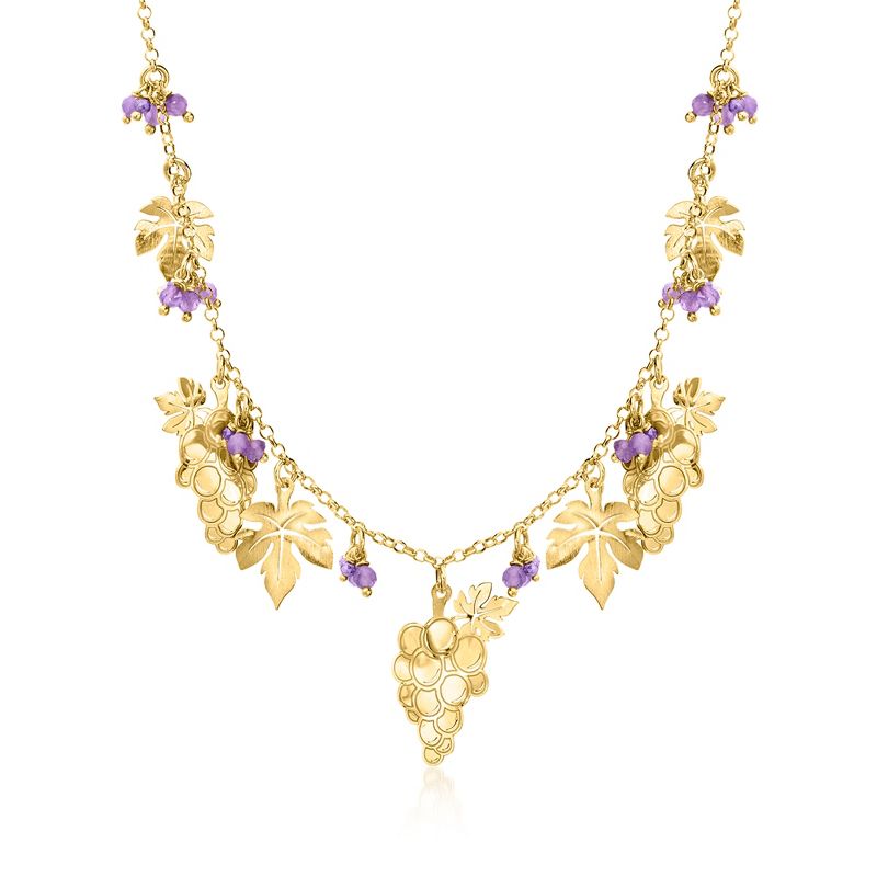 Ross-Simons Italian 1.60 ct. t.w. Amethyst Bead Grapevine Necklace in 18kt Gold Over Sterling Size 18